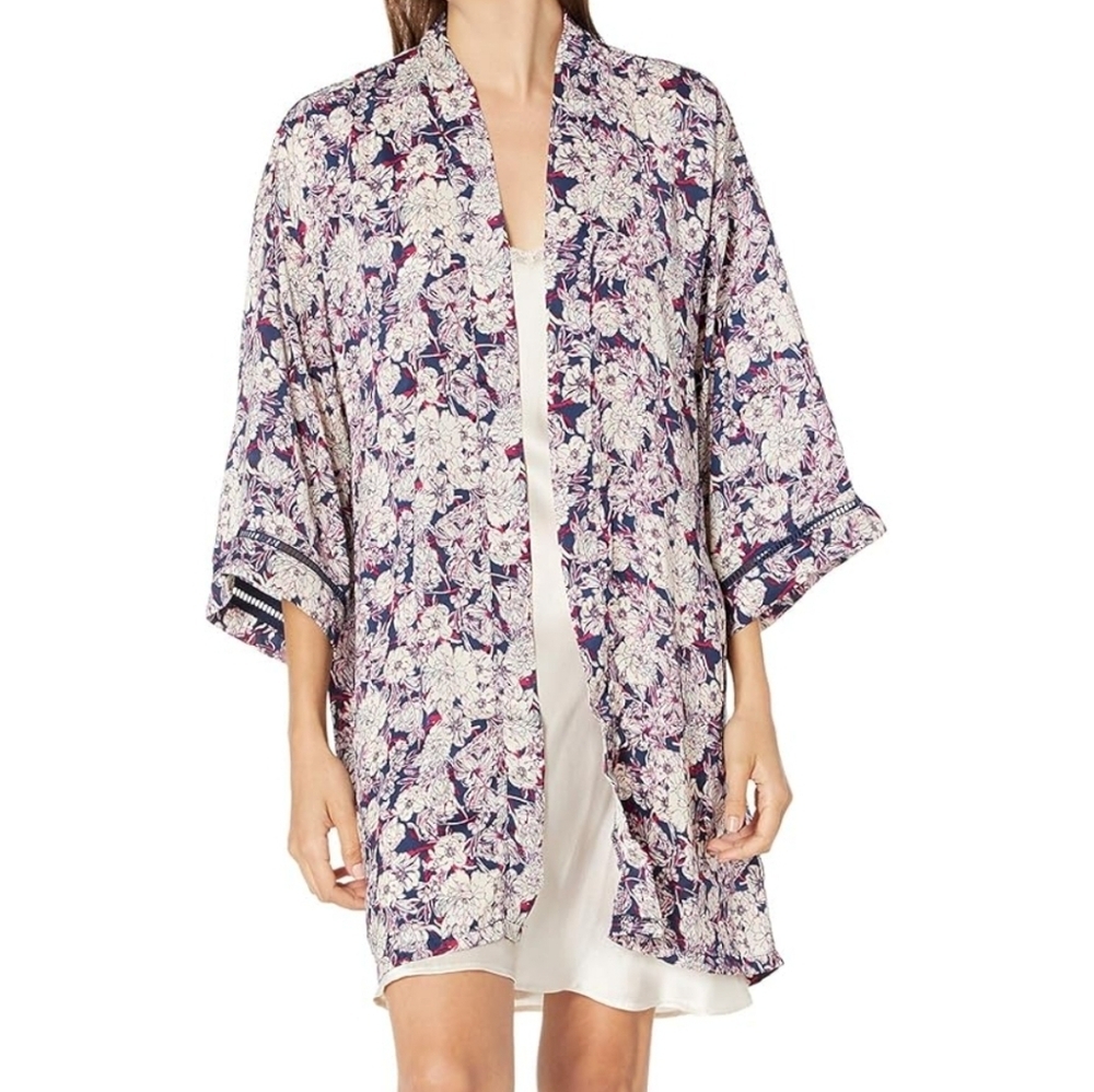 Lucky Brand Blue Iris Parisian‎ Botanical Kimono Size Large Boho Hippie